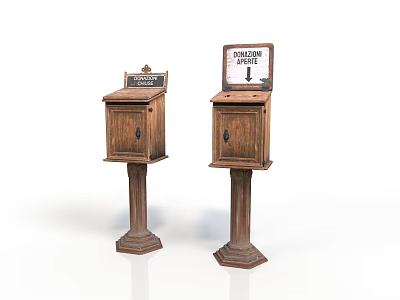 Rustic Wooden Mailboxes On Pedestal Stands With Collection Number 1 Signs 3d model