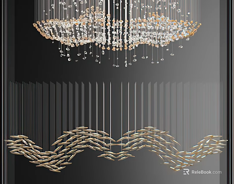 Glamorous Crystal Chandelier With Sparkling Crystals Golden Wave Accents And Elegant Design 3d model 