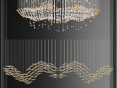 Glamorous Crystal Chandelier With Sparkling Crystals Golden Wave Accents And Elegant Design 3d model
