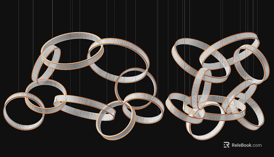 Modern Intertwined Circular Ring Chandelier Featuring Metallic Frame And Hanging Structure 3d model