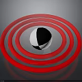Red Concentric Rings Surrounding Black And White Sphere On Black Background