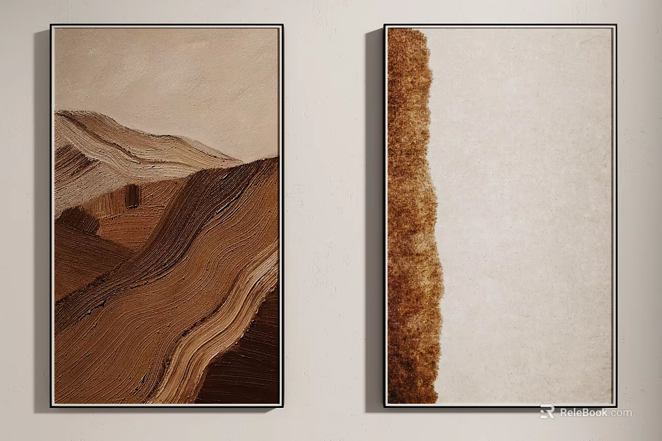 Modern Decorative Paintings With Brown Textures And Vertical Patterns On Wall 3d model