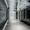 Modern Corridor Interior With Glass Walls Display Cabinets And Ambient Lighting