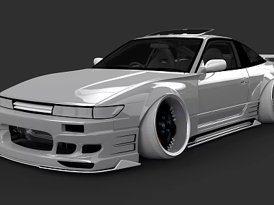 Silver Modified Sports Car With Lowered Stance Large Wheels And Aerodynamic Body Kit 3d model