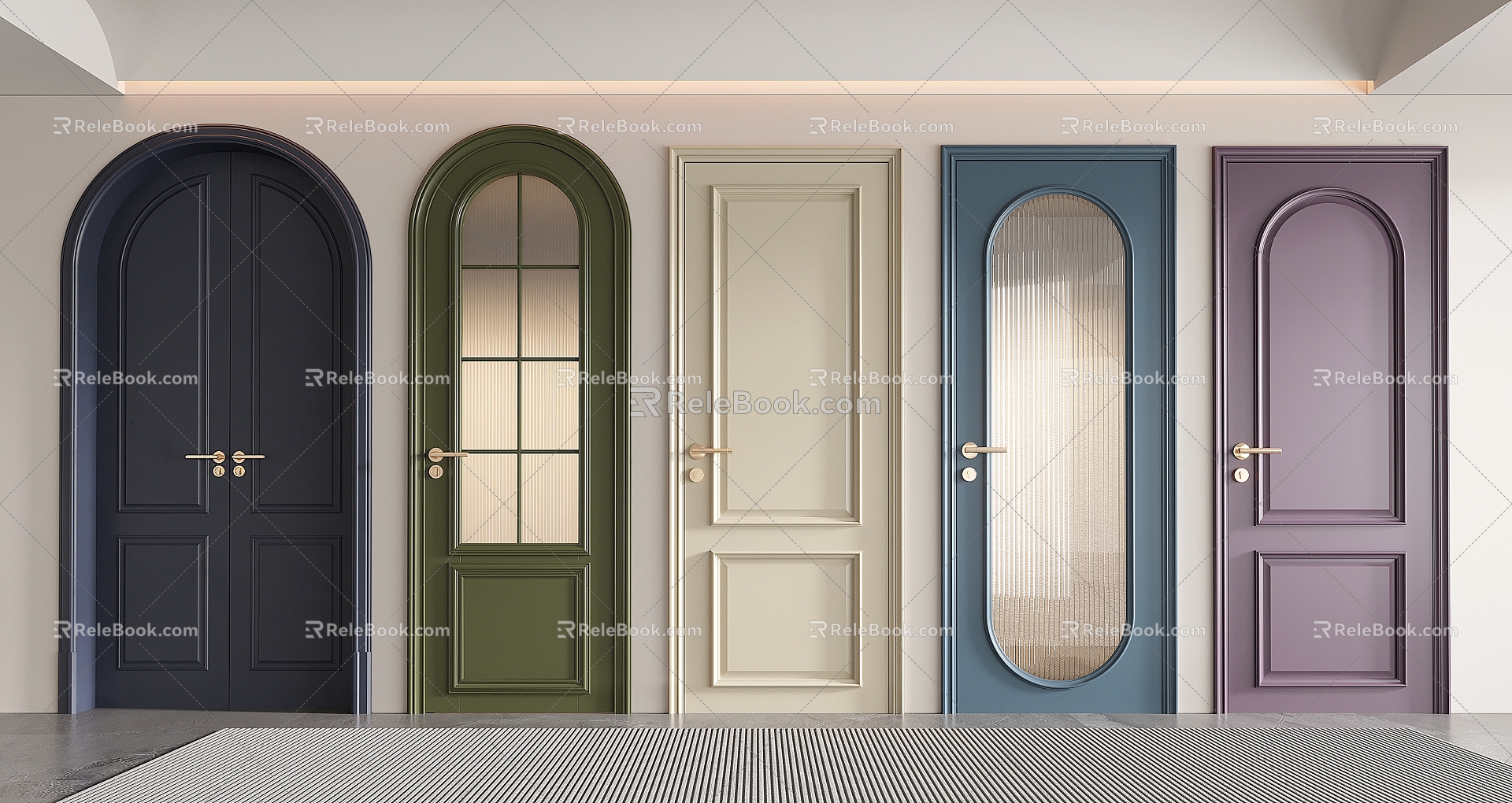 French Interior Door Bedroom Door Single Door Round Arch Glass Swing Door 3d model