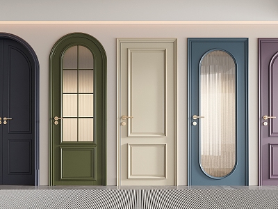 French Interior Door Bedroom Door Single Door Round Arch Glass Swing Door 3d model