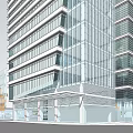 Modern Office Building With Geometric Facade White Yellow Design Autumn Trees And Nearby Tall Building