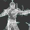 Medieval Knight Game Movie Character in Detailed Full Armor Holding Sword and Spear