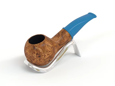 Decorative Pipe Ornament with Wooden Body Blue Mouthpiece and Silver Stand 3d model