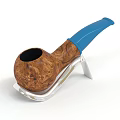 Decorative Pipe Ornament with Wooden Body Blue Mouthpiece and Silver Stand