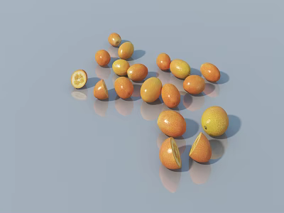 Fresh Oranges And Lemons Some Whole Some Cut On Gray Surface 3d model