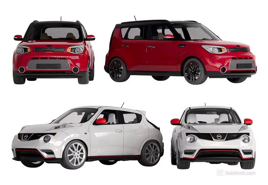 Red and White Compact Cars with Sporty Design and Modern Exterior Features 3d model 