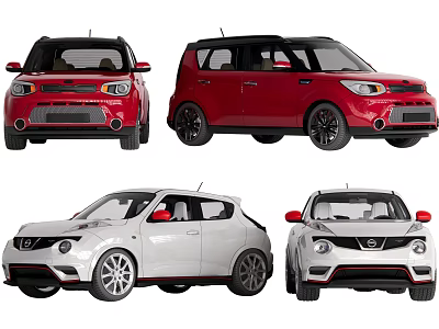 Red and White Compact Cars with Sporty Design and Modern Exterior Features 3d model