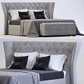 Modern Double Bed With Tufted Headboard Black And White Pillows And Bed Bench 3d model