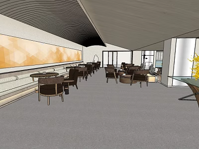 Modern Hotel Lobby Interior With Comfortable Seating And Large Decorative Wall Art 3d model