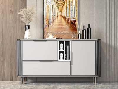 Modern Entryway Cabinet Sideboard With Metal Frame Drawer Door Storage And Decorative Vase Items 3d model