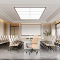 Modern Conference Room Interior With Large Table Projection Screen Comfortable Chairs And Windows 3d model