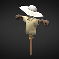 Detailed Game Film Character Scarecrow With Straw Hat Shirt And Wooden Pole