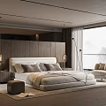 Modern Bedroom Interior Design With Upholstered Headboard Nightstands Floor Lamp And Large Window