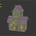 Rustic Two Story Wooden House With Blue Roof And Weathered Wood Exterior