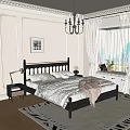 Cozy Bedroom Interior Design With Black Bed Frame Beige Walls White Curtains And Chandelier