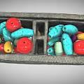 Decorative Ornament Set With Gray Woven Texture Box And Multicolored Beads In Divided Compartments