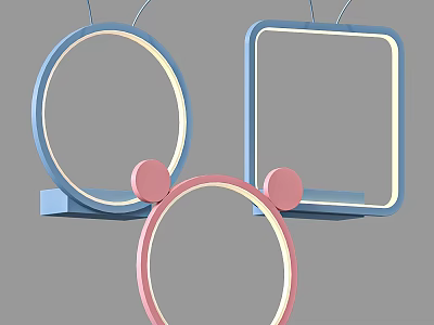 Cute Circular And Square Table Lamps With Pink Blue Ear Like Details 3d model