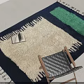 Square Rug with Blue Green Cream Pattern Fringed Edges Modern Bohemian Living Room Decor