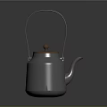 Metallic Silver Teapot Featuring Curved Handle Copper Accent Lid And Spout