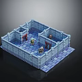 3D Dungeon Room Model Featuring Blue Stone Walls Characters And Furniture