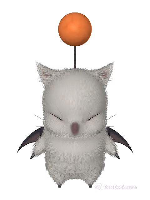 Small White Fluffy Flying Animal With Closed Eyes And Pink Nose And Black Wings 3d model 