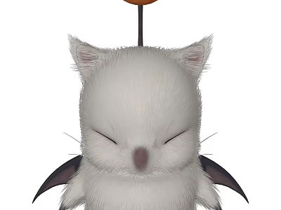 Small White Fluffy Flying Animal With Closed Eyes And Pink Nose And Black Wings 3d model