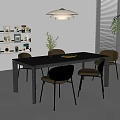 Modern Dining Table Set With Dark Wooden Table Black Brown Chairs In Bright Room With Plants