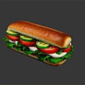 Fresh Healthy Sub Sandwich With Crisp Lettuce Tomato And Cucumber Slices On Soft Sub Roll