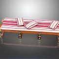 Massage Bed With Red And White Striped Cushions Wooden Frame Metal Legs Detailed View