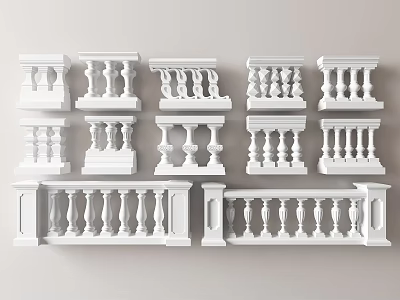 White Balustrades with Various Classical and Modern Design Styles for Home Decor 3d model
