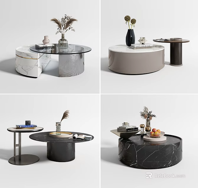 Modern Round Marble Coffee Table Designs With Tray Vase And Decorations 3d model