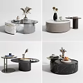 Modern Round Marble Coffee Table Designs With Tray Vase And Decorations 3d model