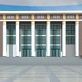 Classical Building Exterior With White Columns And Evening Lighting Design 3d model