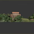 Cartoon Scene of Small Church Surrounded by Green Trees and Lush Grassland
