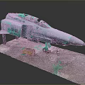 Light Blue Fighter Jet Model Display With Yellow Crate On Textured Ground Platform