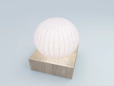 White Striped Spherical Decorative Item With Detailed Texture On Wooden Square Base 3d model