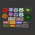 Vintage License Plates And Route 40 66 Signs With Retro Brand Logos