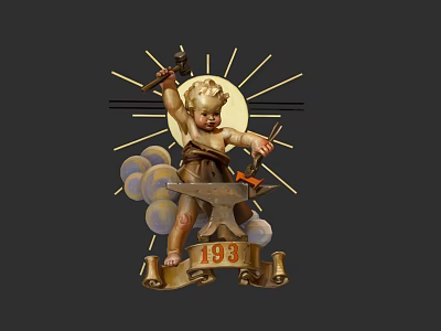 Woman Angel Figure Holding Hammer With Anvil Clouds Sun Rays And 193 3d model