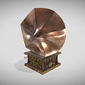 Vintage Electronic Gramophone With Brass Horn Decorative Base And Vinyl Record