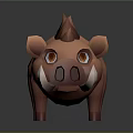 Cartoon Boar Character 3D Model With Spiked Mane Orange Eyes And White Tusks