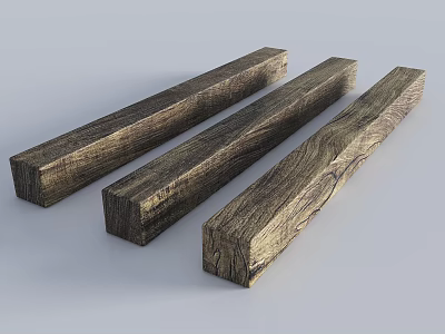 Featured Dark Brown Wooden Pillars With Natural Wood Grain On Light Background 3d model