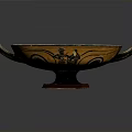Sculpted Carvings On Ancient Pottery Plate With Decorative Handles And Intricate Design