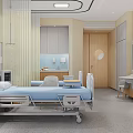 Hospital Room Interior With Blue Bed TV Cabinets And Medical Equipment