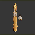 Orange And White Sci Fi Mechanical Pistol With Exposed Components And Bullets